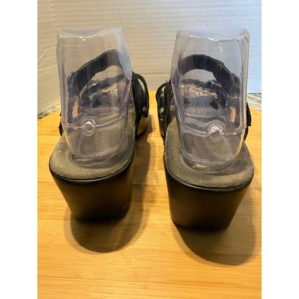 Dansko Womens Black Metallic Leopard Print Leather Wedge Slide Sandals Buckle